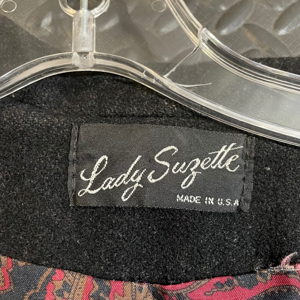 Vintage Lady Suzette Andover Black Wool Long Coat Paisley Lining Made in USA‎ XL - Picture 4 of 9